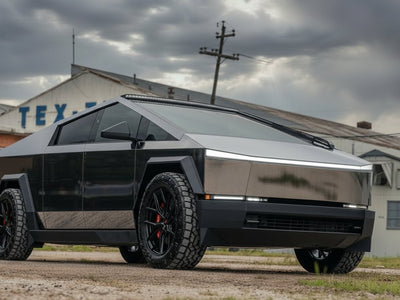 DIY Tesla Cybertruck wrapped in Gloss HX30000 Super Chrome Ebony Black automotive vinyl film HX30SCH13B detail