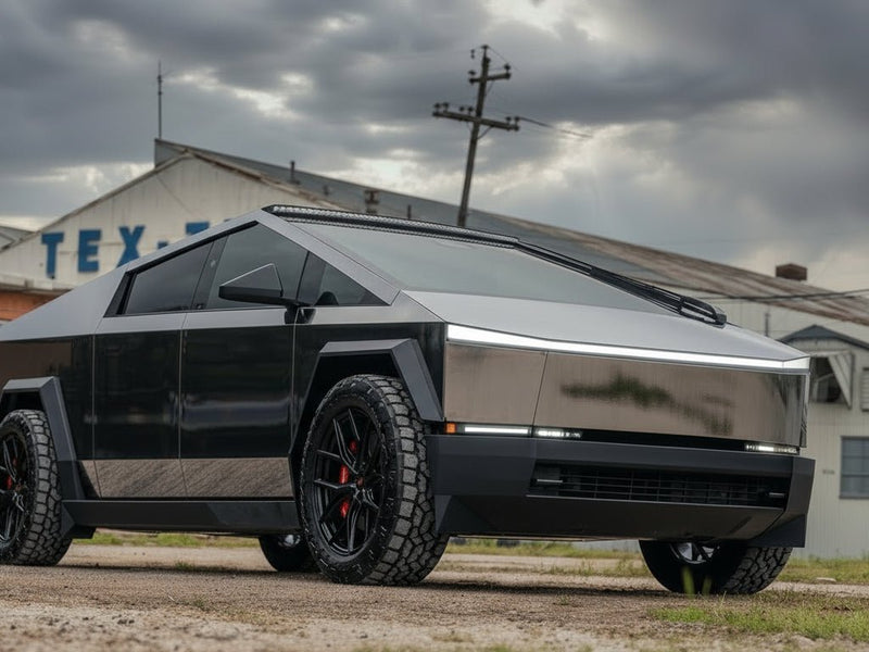 DIY Tesla Cybertruck wrapped in Gloss HX30000 Super Chrome Ebony Black automotive vinyl film HX30SCH13B detail