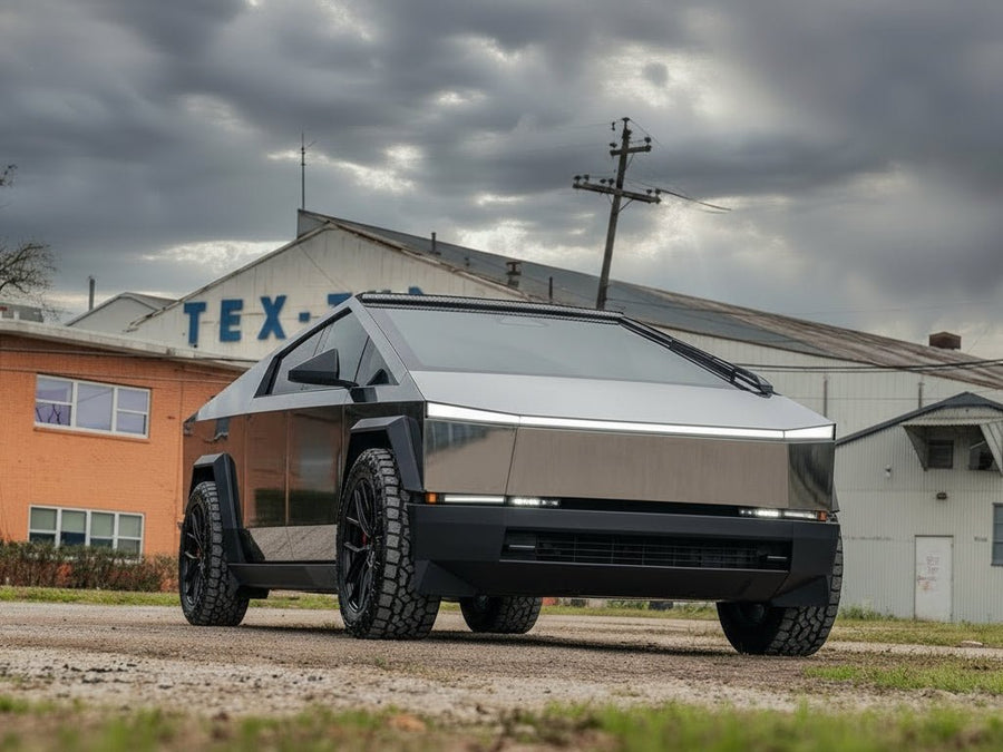 Tesla Cybertruck wrapped in Gloss HX30000 Super Chrome Ebony Black vinyl wrap HX30SCH13B