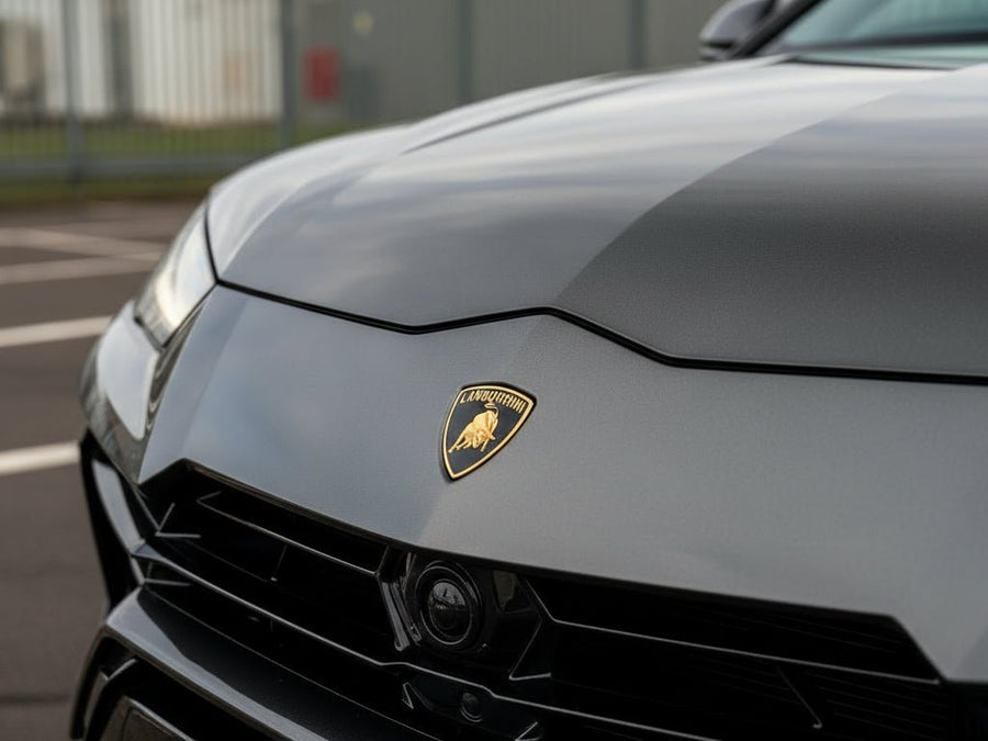 Lamborghini Urus wrapped in Hexis Gloss HX30000 Super Chrome Ebony Black vinyl wrap HX30SCH13B