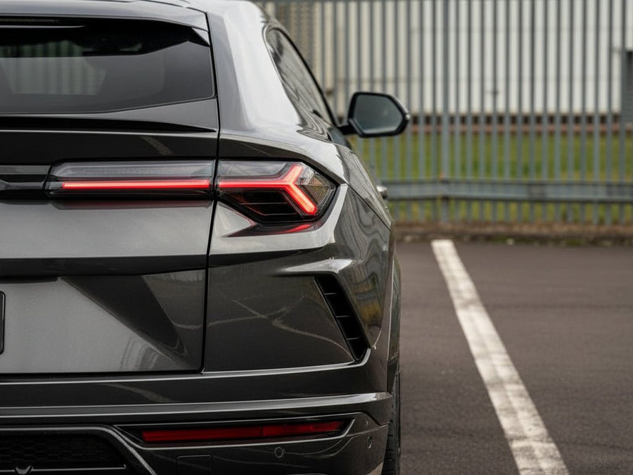 DIY Lamborghini Urus wrapped in Gloss HX30000 Super Chrome Ebony Black car wrap film HX30SCH13B detail