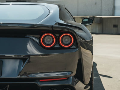 Ferrari 812 Superfast wrapped in Hexis Gloss HX30000 Super Chrome Ebony Black vinyl wrap HX30SCH13B detail
