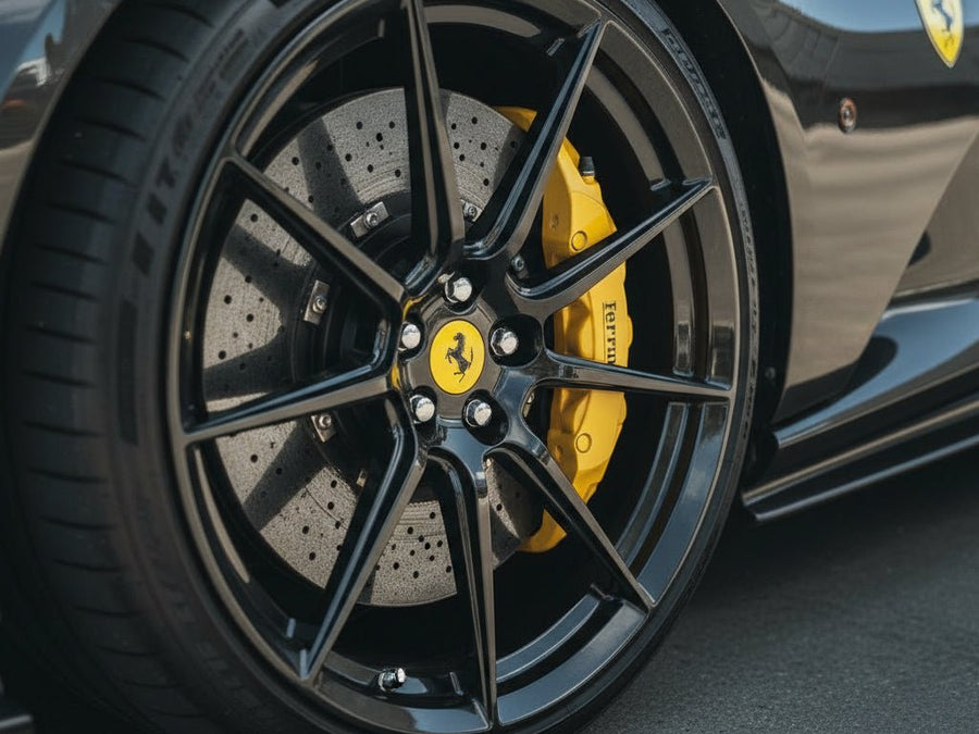 DIY Ferrari wrapped in Gloss HX30000 Super Chrome Ebony Black restyling film HX30SCH13B