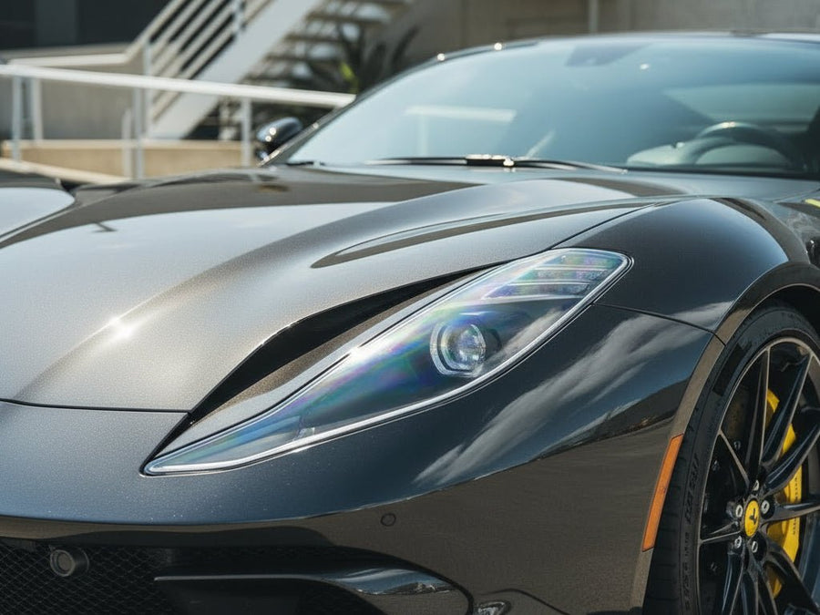 Ferrari 812 Superfast wrapped in Hexis Gloss HX30000 Super Chrome Ebony Black wrap film HX30SCH13B