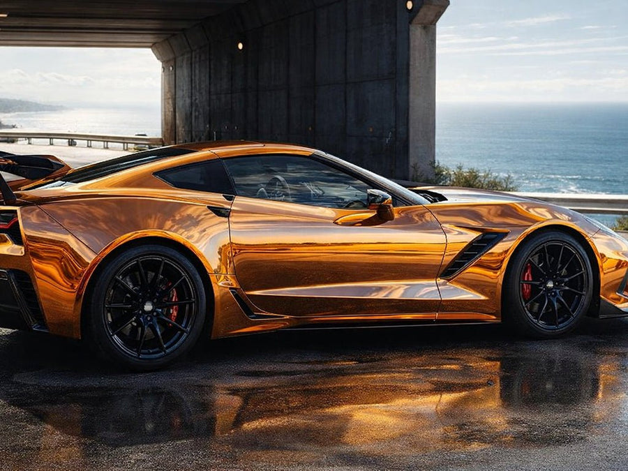 DIY Chevrolet Corvette wrapped in Gloss HX30000 Super Chrome Arabica Copper restyling film HX30SCH15B