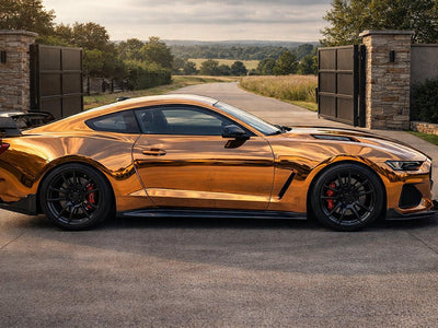 Ford Mustang Shelby GT500 wrapped in Gloss HX30000 Super Chrome Arabica Copper restyling film HX30SCH15B