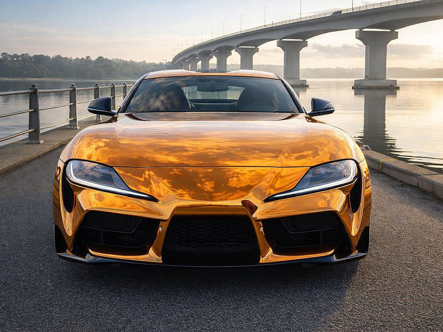 Toyota Supra wrapped in Gloss HX30000 Super Chrome Arabica Copper restyling film HX30SCH15B