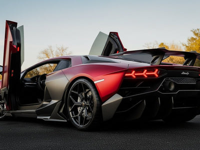 Lamborghini Aventador wrapped in Hexis Satin HX30000 Super Chrome Fever Red automotive vinyl film HX30SCH16S