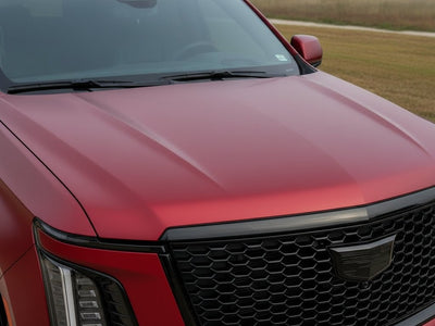 DIY Cadillac Escalade wrapped in Satin HX30000 Super Chrome Fever Red vinyl wrap HX30SCH16S