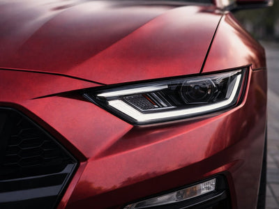 Ford Mustang wrapped in Hexis Satin HX30000 Super Chrome Fever Red restyling film HX30SCH16S