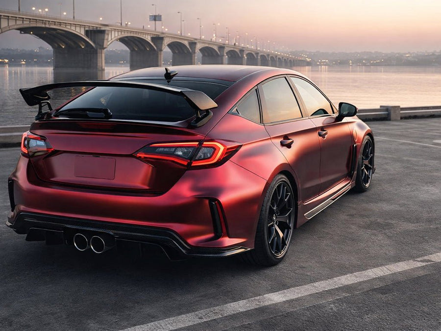 Subaru WRX wrapped in Satin HX30000 Super Chrome Fever Red automotive vinyl film