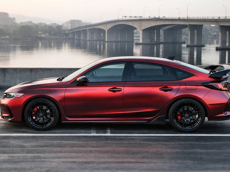 Honda Civic wrapped in Hexis Satin HX30000 Super Chrome Fever Red wrap film