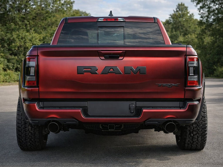 RAM 1500 TRX wrapped in Satin HX30000 Super Chrome Fever Red automotive vinyl film