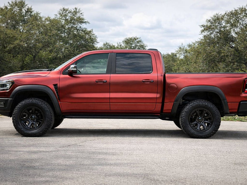 RAM 1500 TRX wrapped in Hexis Satin HX30000 Super Chrome Fever Red vinyl wrap