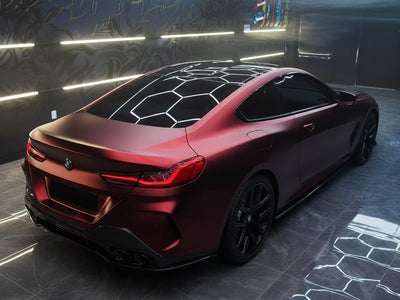 BMW 8 Series wrapped in Satin HX30000 Super Chrome Fever Red restyling film HX30SCH16S
