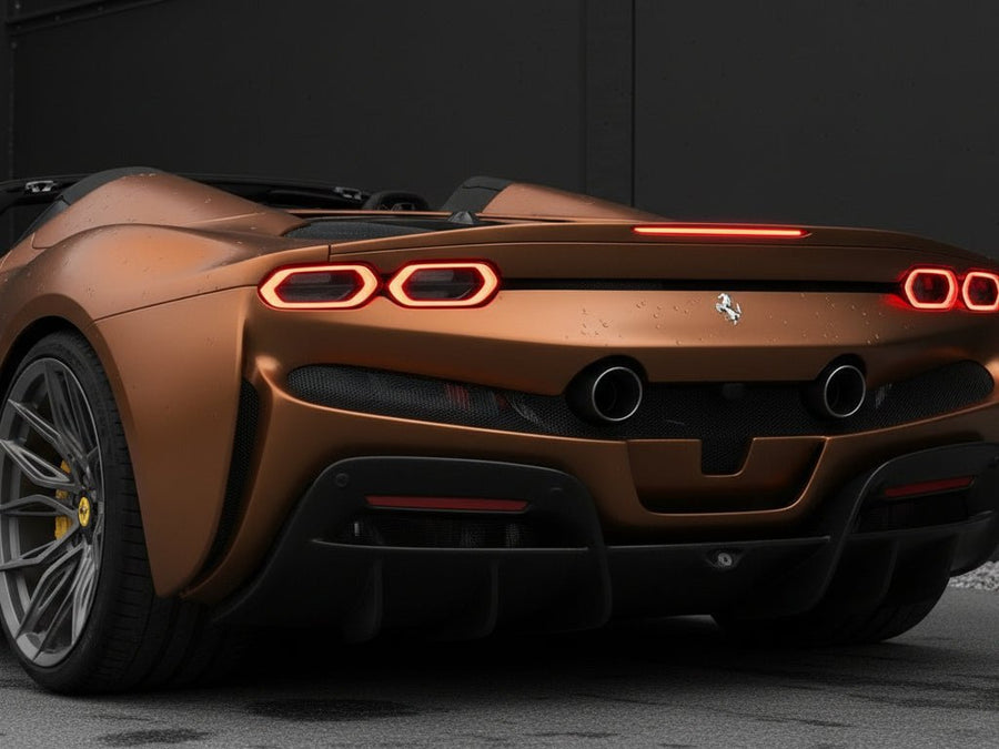 Ferrari SF90 Spider wrapped in Hexis Satin HX30000 Super Chrome Arabica Copper wrap film HX30SCH15S