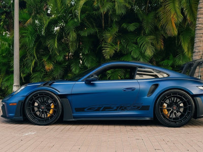 Porsche 911 GT3 RS wrapped in Hexis Satin HX30000 Super Chrome Rigel Blue wrap film HX30SCH17S
