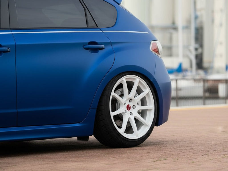 Subaru Impreza WRX Hatchback wrapped in Hexis Satin HX30000 Super Chrome Rigel Blue wrap film HX30SCH17S