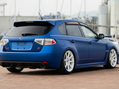 Subaru Impreza WRX STI wrapped in Hexis Satin HX30000 Super Chrome Rigel Blue restyling film HX30SCH17S