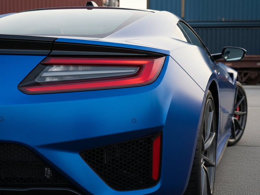 Acura NSX wrapped in Hexis Satin HX30000 Super Chrome Rigel Blue car wrap film HX30SCH17S detail