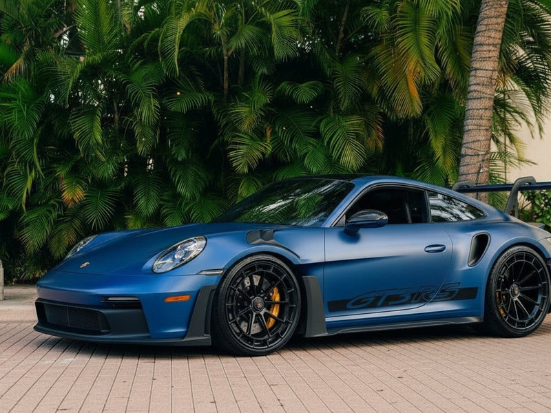 Porsche 911 GT3 RS wrapped in Satin HX30000 Super Chrome Rigel Blue wrap film HX30SCH17S