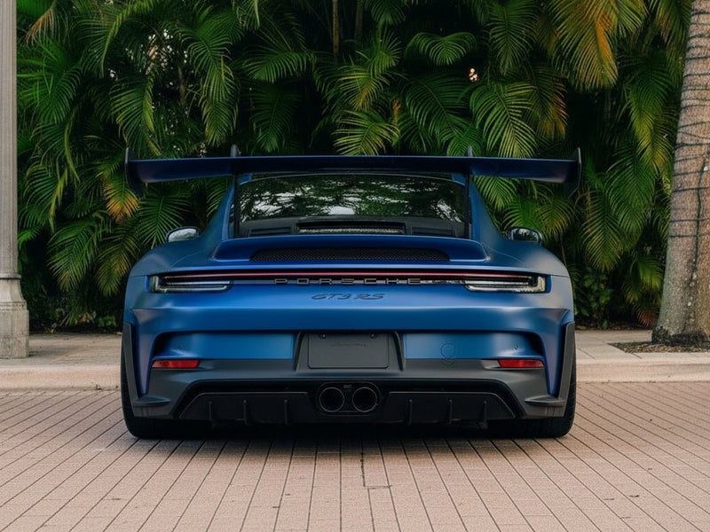 DIY Porsche 911 GT3 RS wrapped in Satin HX30000 Super Chrome Rigel Blue restyling film HX30SCH17S