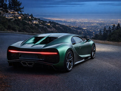Bugatti Chiron wrapped in Satin HX30000 Super Chrome Canopy Green car wrap film HX30SCH18S detail