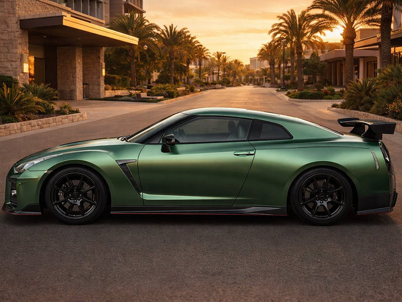 DIY Nissan GT-R wrapped in Satin HX30000 Super Chrome Canopy Green vinyl wrap HX30SCH18S