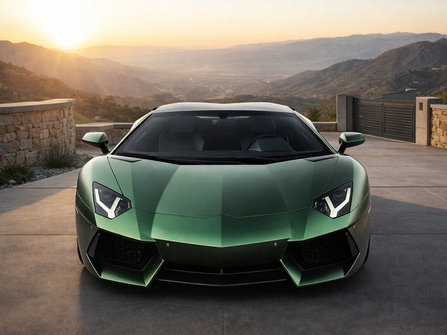 Lamborghini Aventador wrapped in Hexis Satin HX30000 Super Chrome Canopy Green restyling film HX30SCH18S