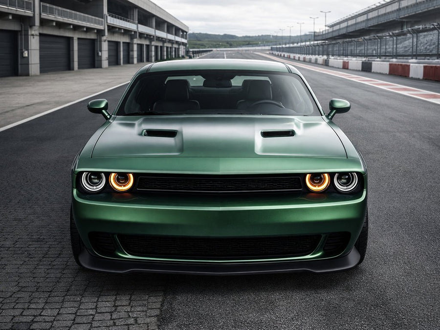 DIY Dodge Challenger wrapped in Satin HX30000 Super Chrome Canopy Green wrap film HX30SCH18S