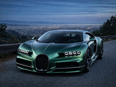 Bugatti Chiron wrapped in Hexis Satin HX30000 Super Chrome Canopy Green wrap film HX30SCH18S