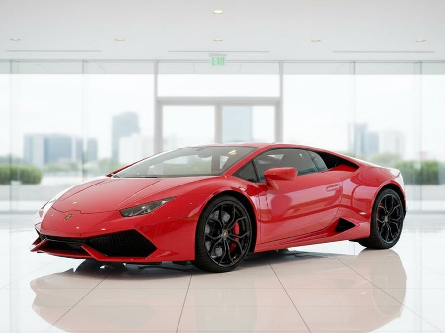 Lamborghini Huracán wrapped in Super Gloss HXONE™ Lava Red wrap film HXONE400