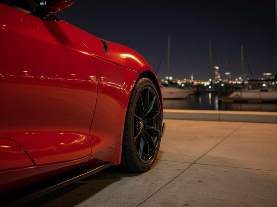 DIY Alfa Romeo Giulia wrapped in Super Gloss HXONE™ Lava Red car wrap film HXONE400
