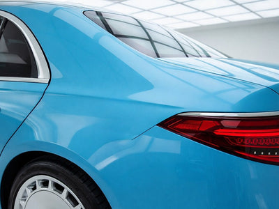 DIY Mercedes-Benz EQS wrapped in Super Gloss HXONE™ Daytona Blue restyling film HXONE600