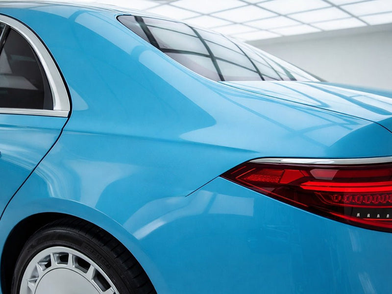 DIY Mercedes-Benz EQS wrapped in Super Gloss HXONE™ Daytona Blue restyling film HXONE600