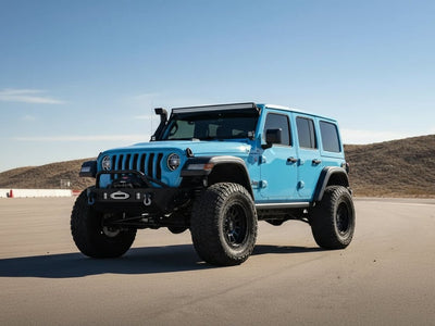 Jeep Wrangler wrapped in Hexis Super Gloss HXONE™ Daytona Blue car wrap film HXONE600