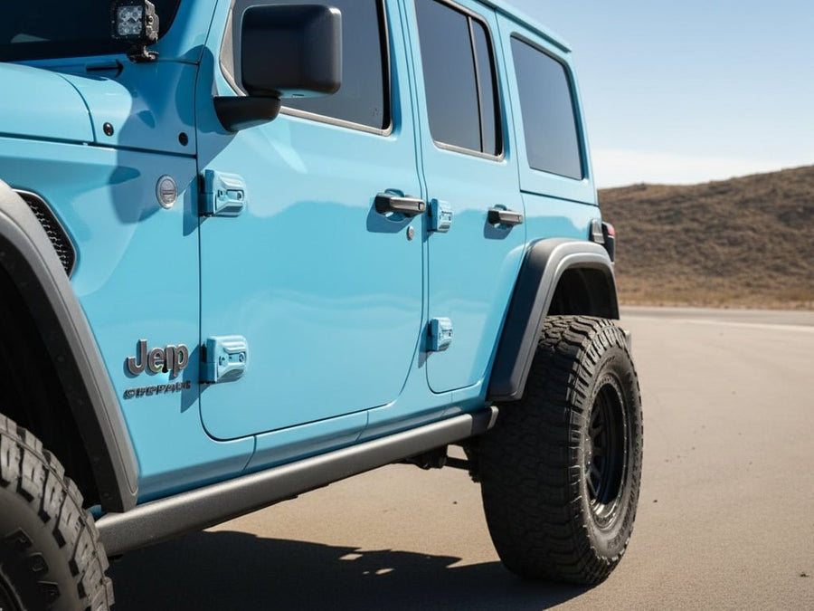 Jeep Wrangler wrapped in Hexis SuperGloss HXONE™ Daytona Blue restyling film HXONE600