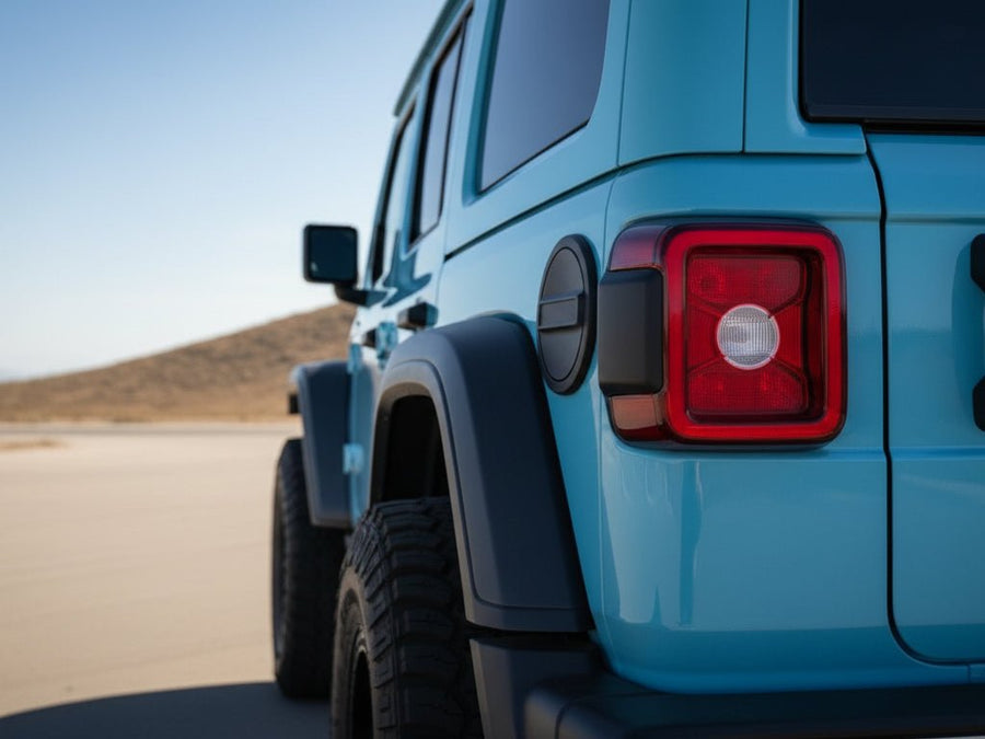 Jeep Wrangler wrapped in Hexis SuperGloss HXONE™ Daytona Blue restyling film HXONE600 detail