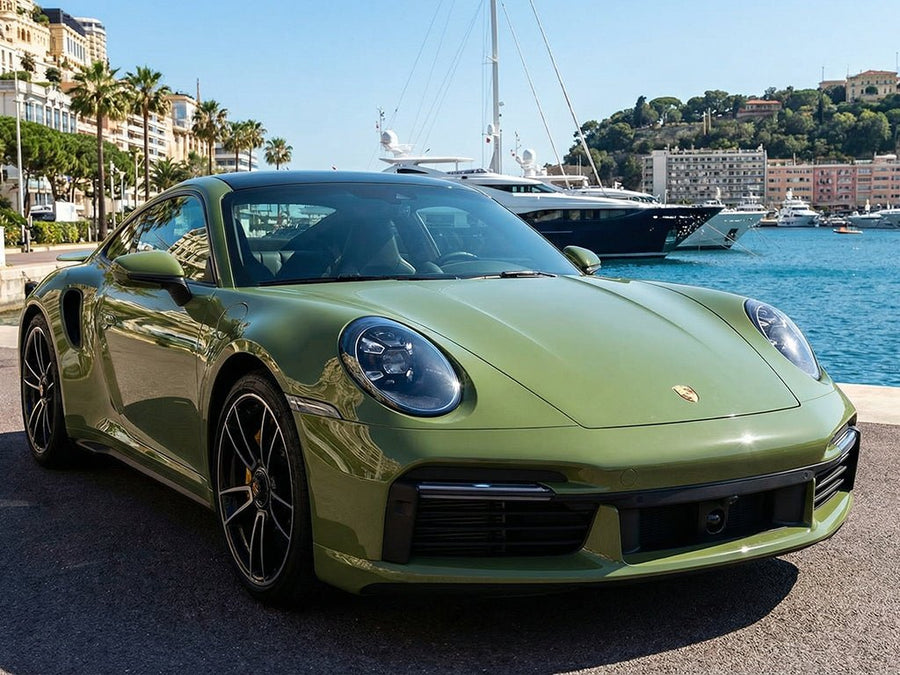 DIY Porsche 911 Turbo S wrapped in Super Gloss HXONE™ Vintage Green wrap film HXONE700