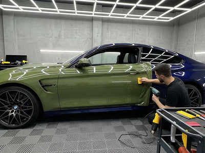 BMW M4 wrapped in Hexis SuperGloss HXONE™ Vintage Green restyling film HXONE700