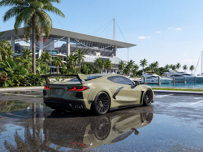 Chevrolet Corvette C8 wrapped in Hexis Super Gloss HXONE™ Seal Khaki restyling film HXONE702