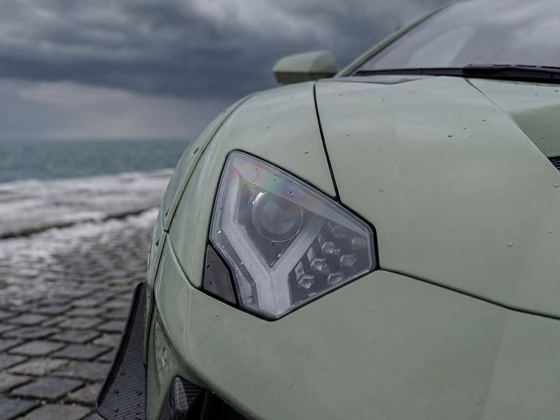 Lamborghini Aventador wrapped in Hexis Super Gloss HXONE™ Seal Khaki wrap film HXONE702