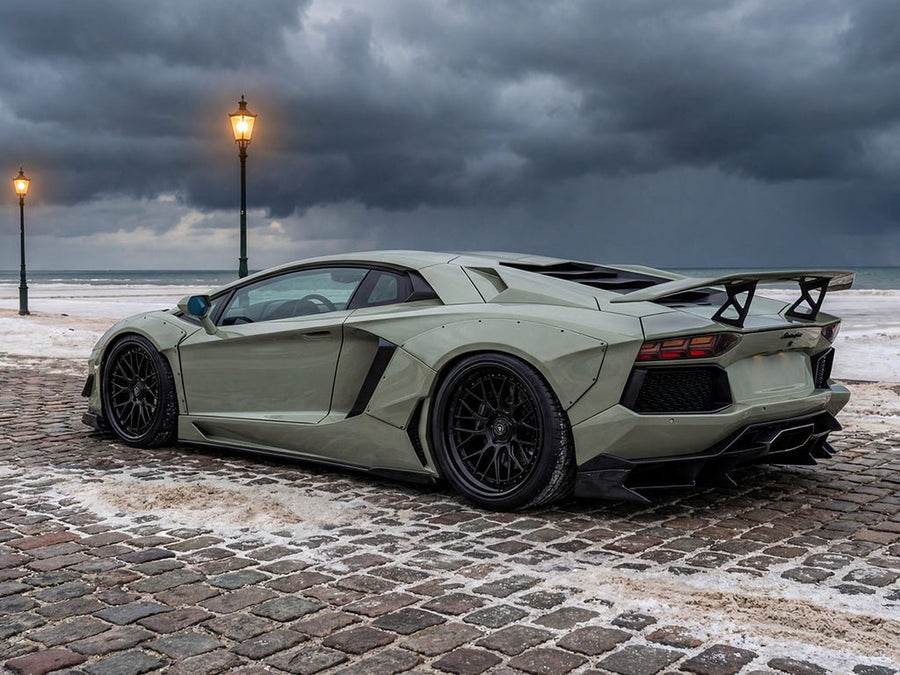 Lamborghini Aventador wrapped in Super Gloss HXONE™ Seal Khaki car wrap film HXONE702