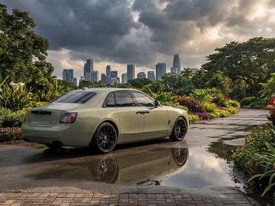 Rolls-Royce Ghost wrapped in Hexis SuperGloss HXONE™ Seal Khaki car wrap film HXONE702 detail