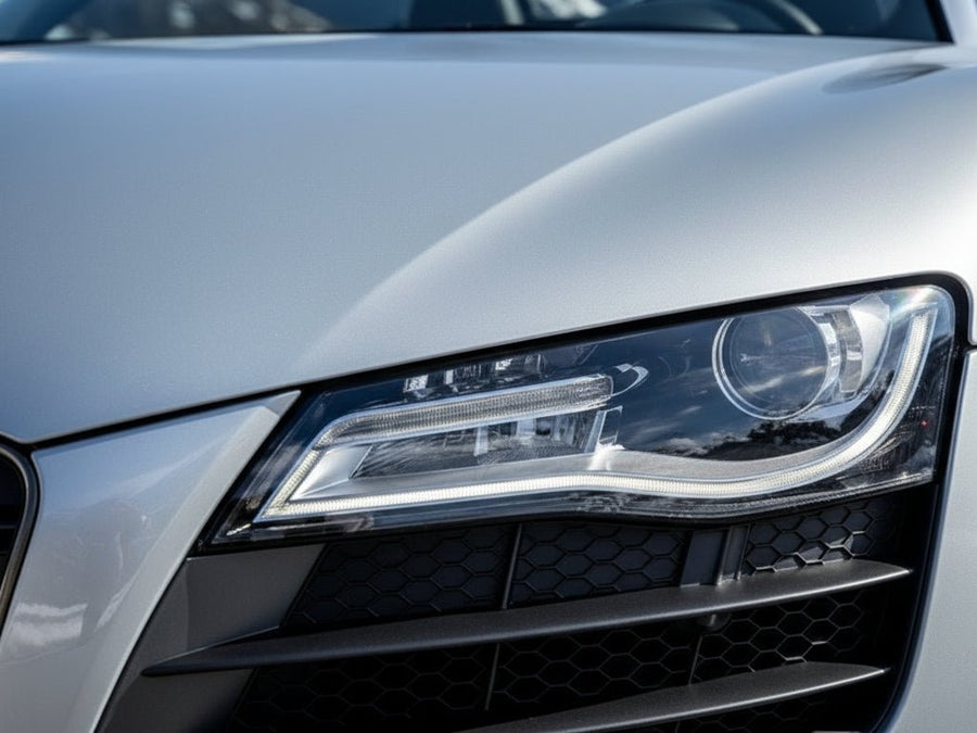 Audi R8 wrapped in Super Gloss HXONE™ Alpine Gray automotive vinyl film HXONE802