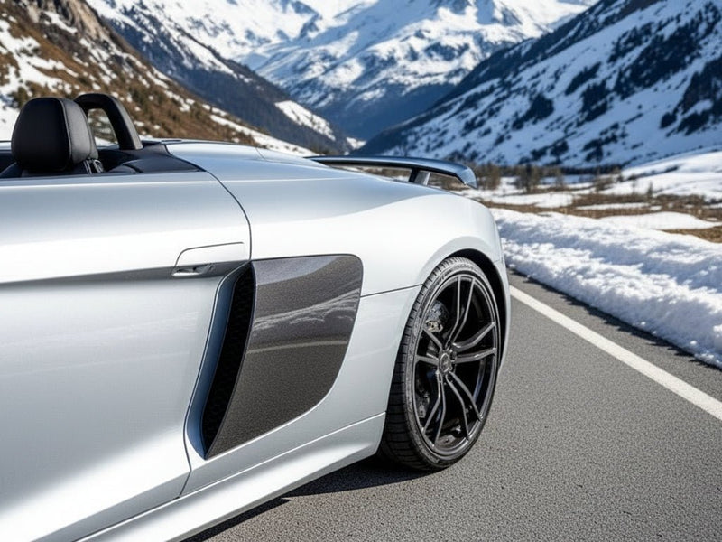 Audi R8 wrapped in Super Gloss HXONE™ Alpine Gray automotive vinyl film HXONE802 detail