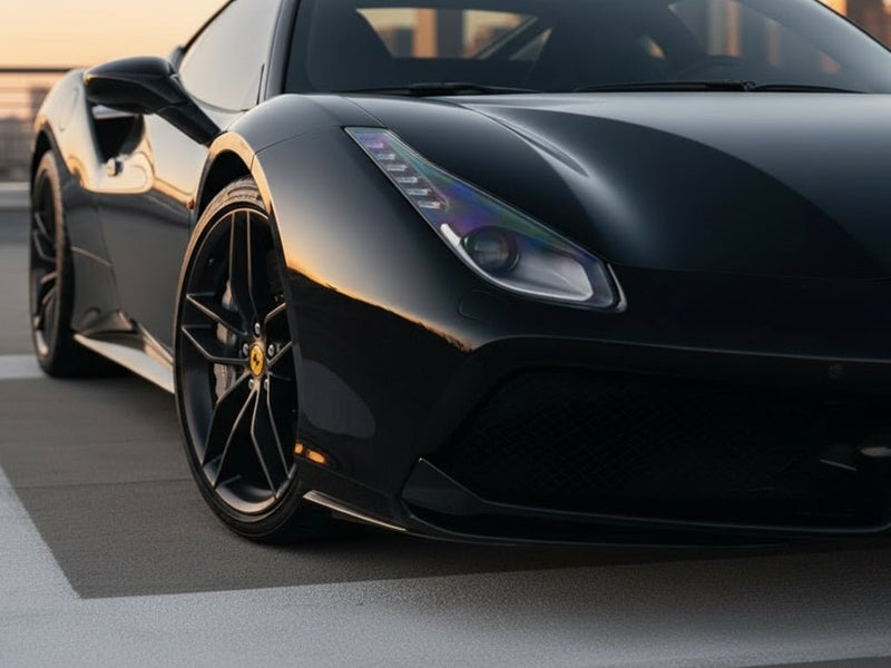 DIY Ferrari 488 wrapped in SuperGloss HXONE™ Deep Black vinyl wrap HXONE901