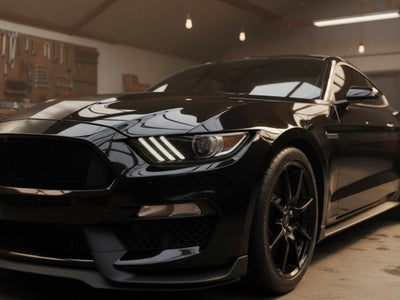 Ford Mustang wrapped in Hexis Super Gloss HXONE™ Deep Black automotive vinyl film HXONE901