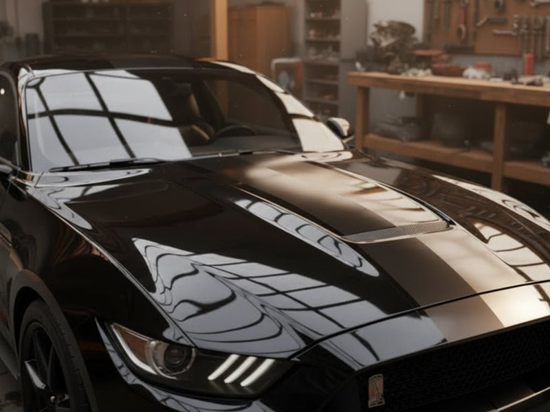 Ford Mustang Shelby GT500 wrapped in SuperGloss HXONE™ Deep Black restyling film HXONE901