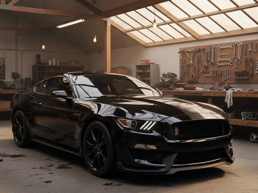 Ford Mustang Shelby GT350 wrapped in Hexis SuperGloss HXONE™ Deep Black vinyl wrap HXONE901